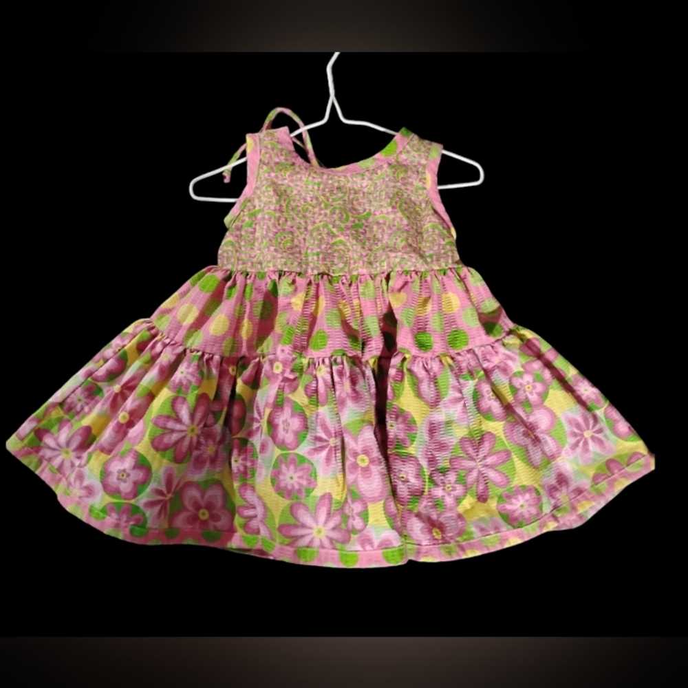 Size 18 mos Dee'z Dezine Pink and Green Floral Dress Like New